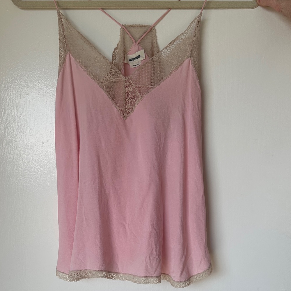 Zadig & Voltaire Pink Camisole with Lace Trim